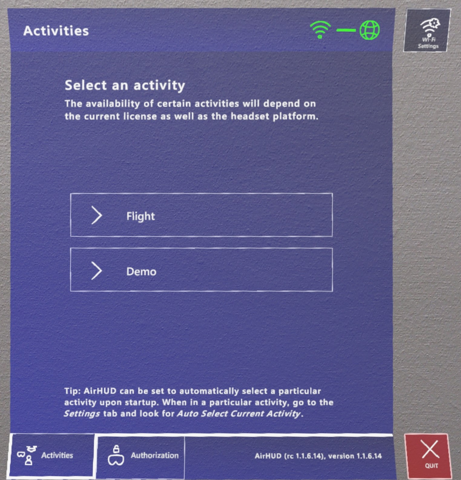 activities panel